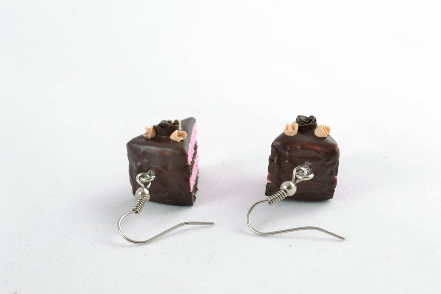 Polymer clay earrings in the shape of cake pieces photo 4