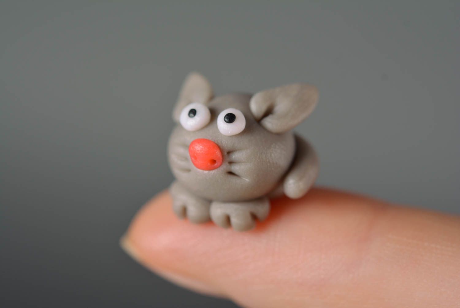 Grey cat figurine plastic handmade statuette unusual designer toy cute gift photo 4