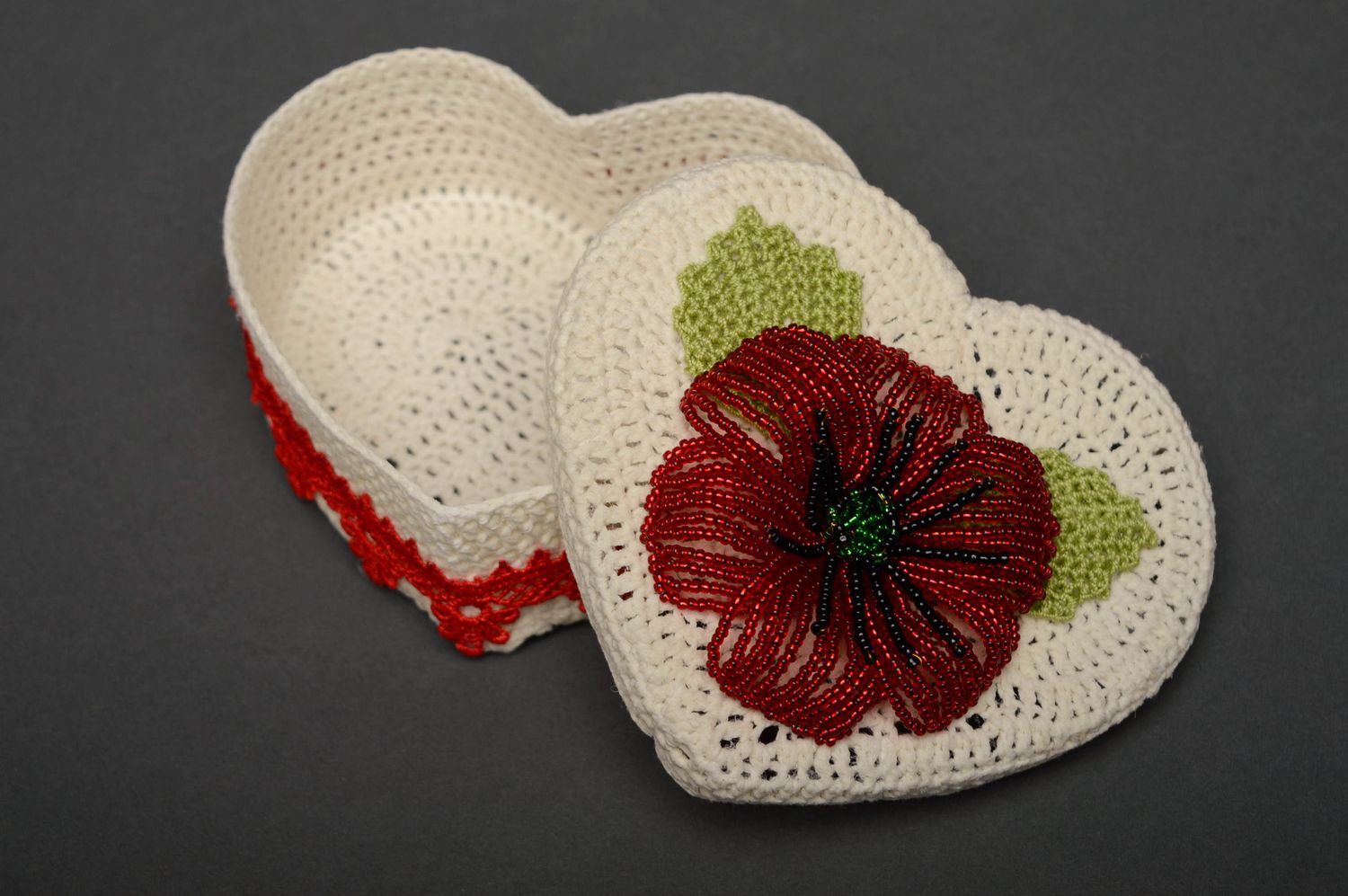 Unusual crochet over box with lace and beaded flower photo 2