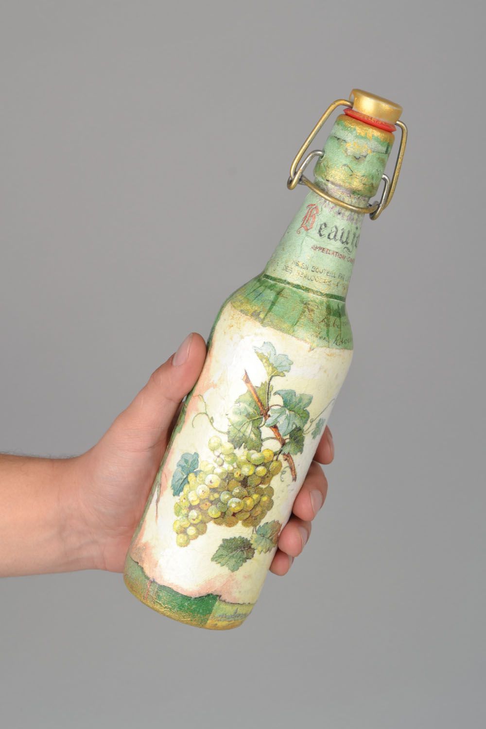 Bottiglia in decoupage fatta a mano bottiglia decorativa elemento decorativo foto 2