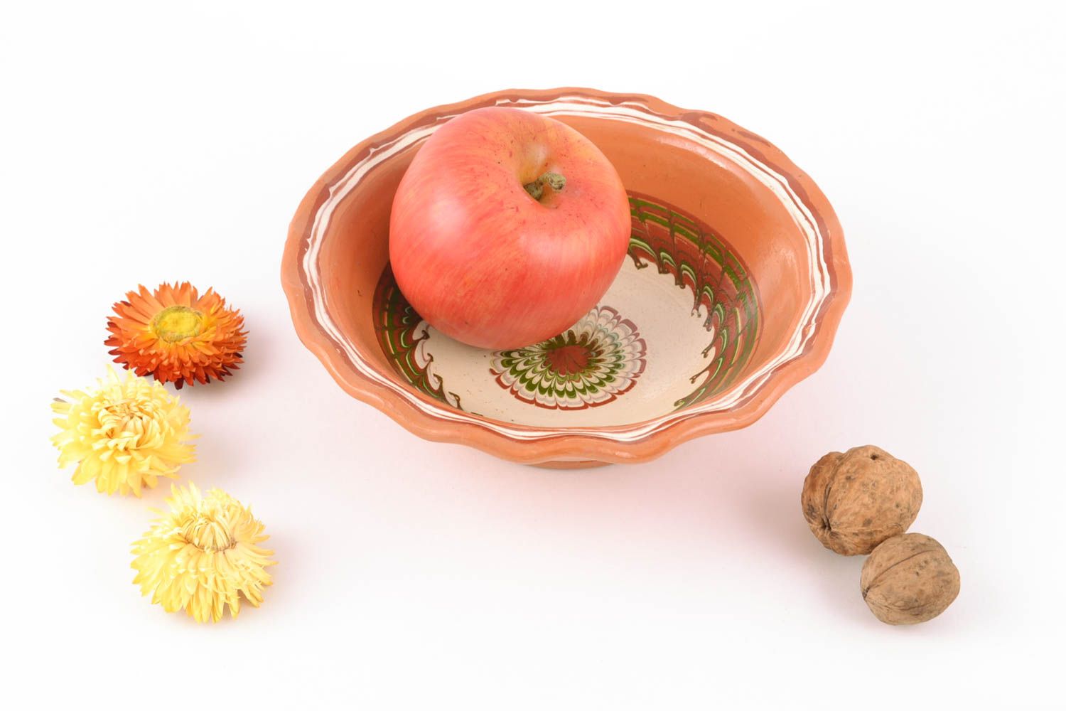 Тарелка для фруктов или конфет глиняная расписная  фото 1
