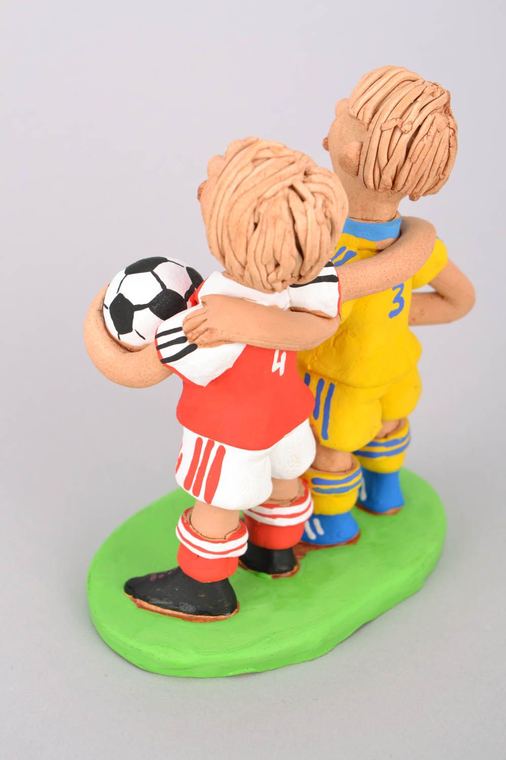 Unusual handmade statuette Two Football Players photo 5