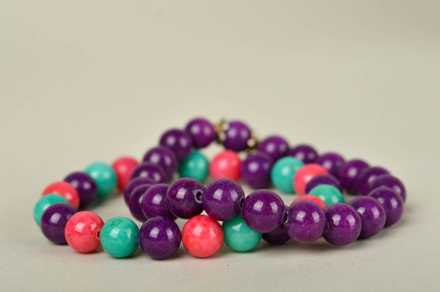 Two pieces, two-layer bracelet set of purple and multicolor beads photo 3