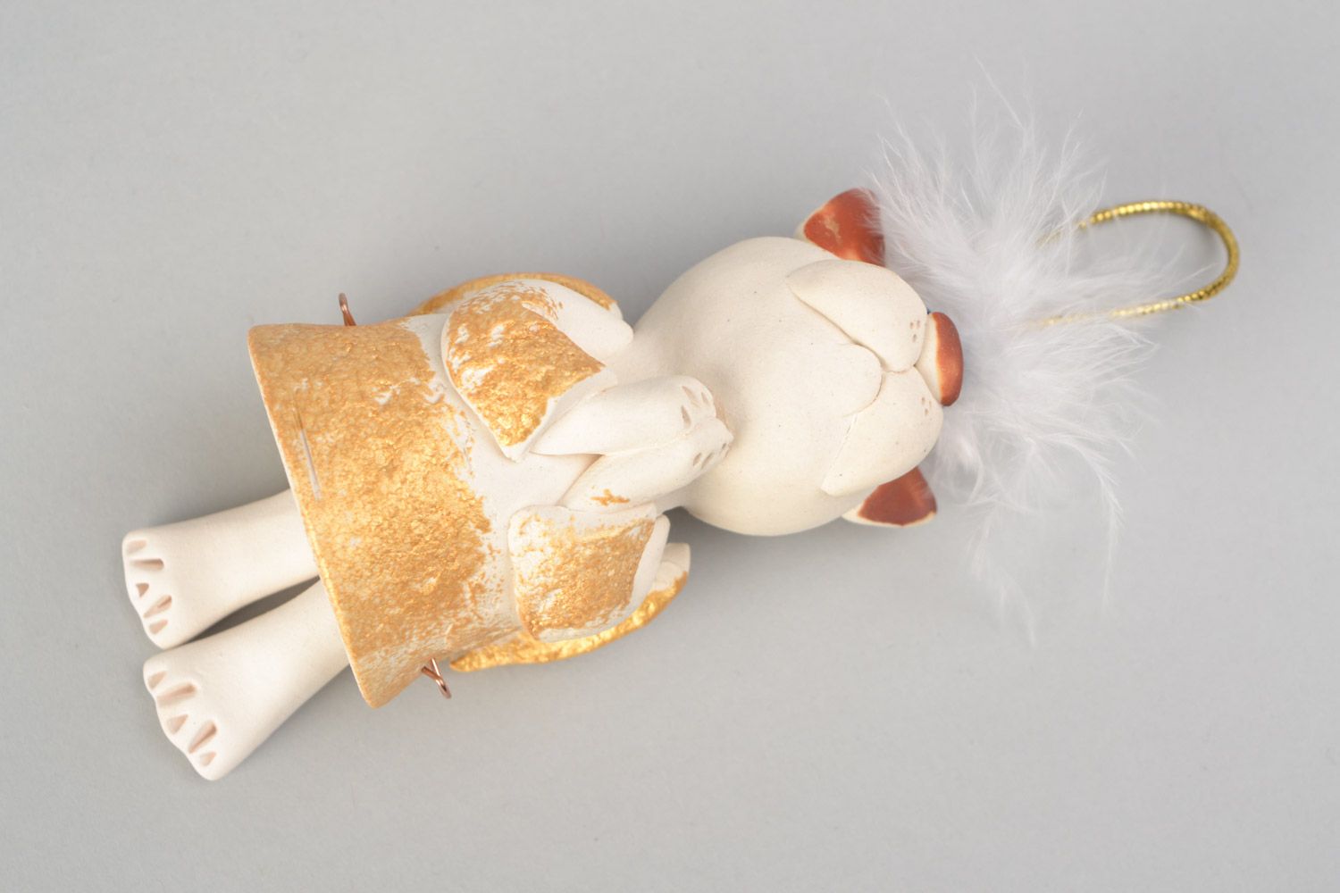 Clochette peinte en argile faite main chat ange petite cadeau pour enfant photo 3