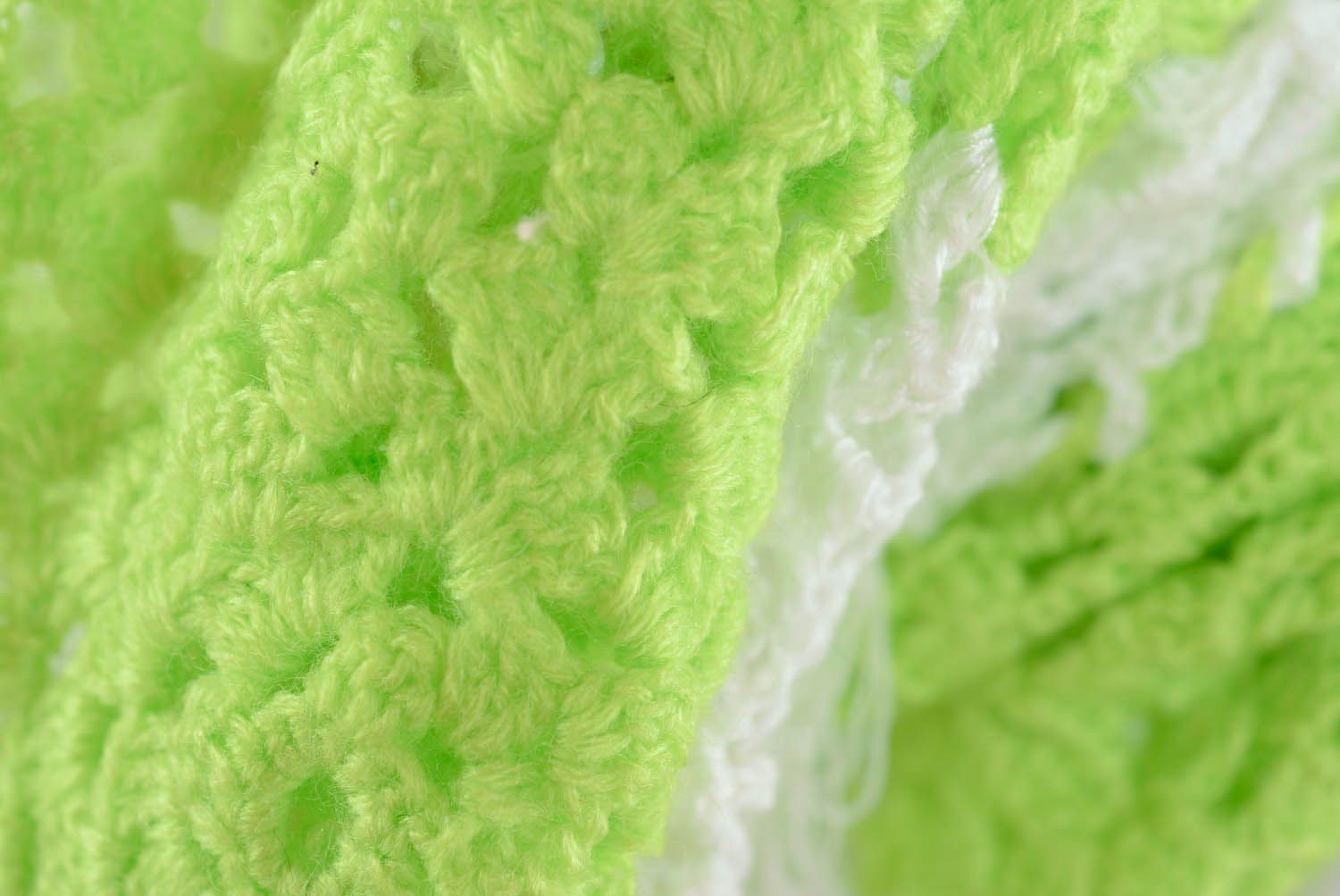 Châle tricoté main en coton Carrés vert pastel photo 3