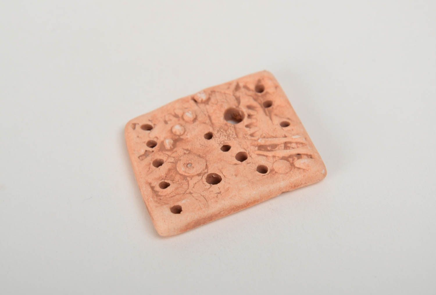 Handmade square flat textured ceramic pendant blank for jewelry making photo 4