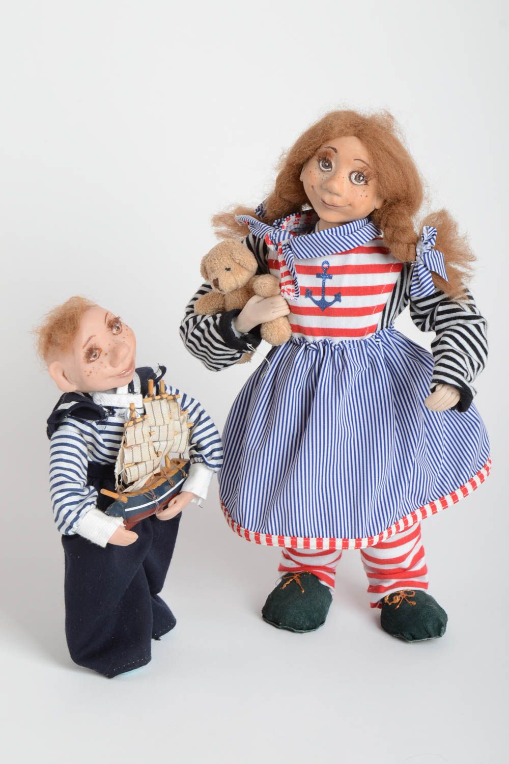 Handmade Puppen Set 2 Stück Designer Puppen Wohnzimmer Deko Mädchen und Junge foto 3