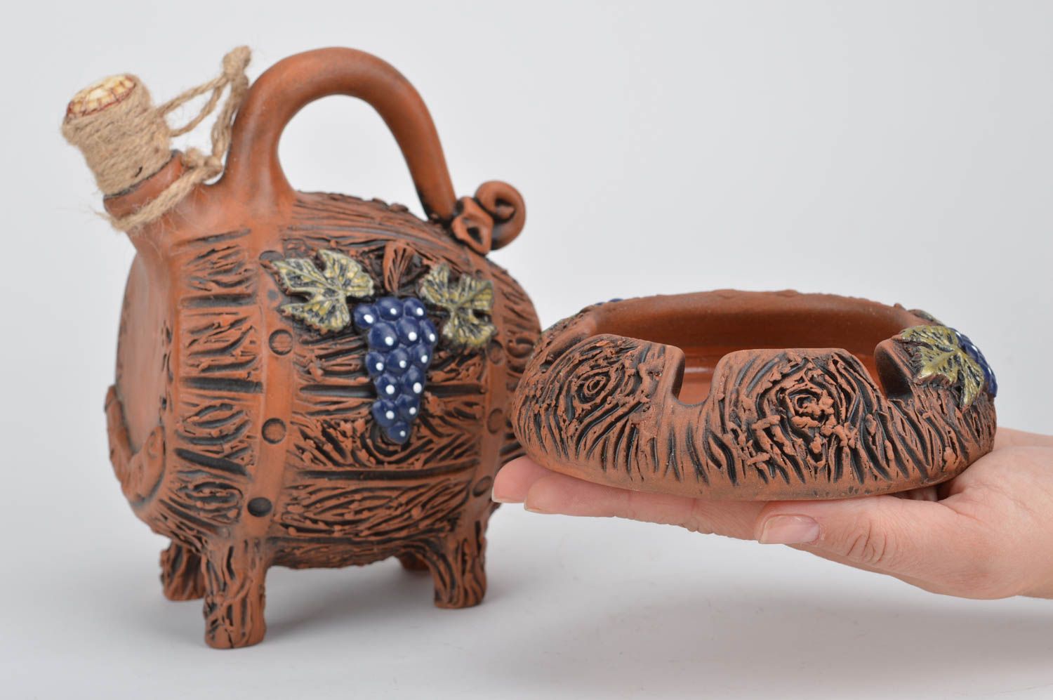 Conjunto de cerámica cenicero pintado y cubeta de arcilla artesanales regalo foto 2