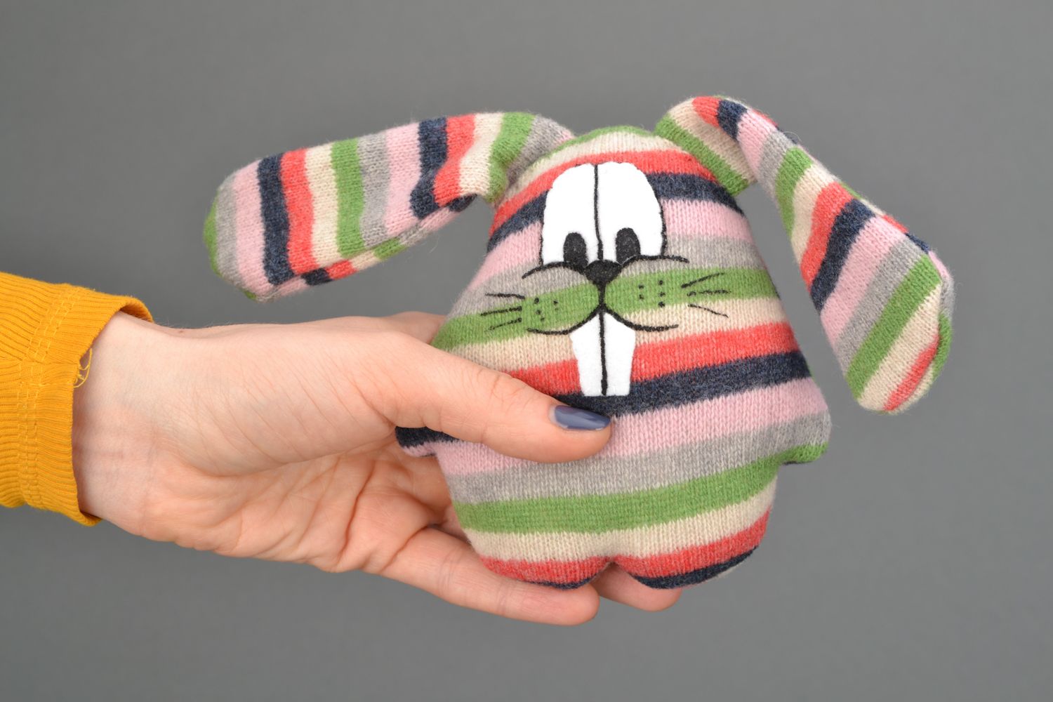Designer striped wool toy Hare photo 2