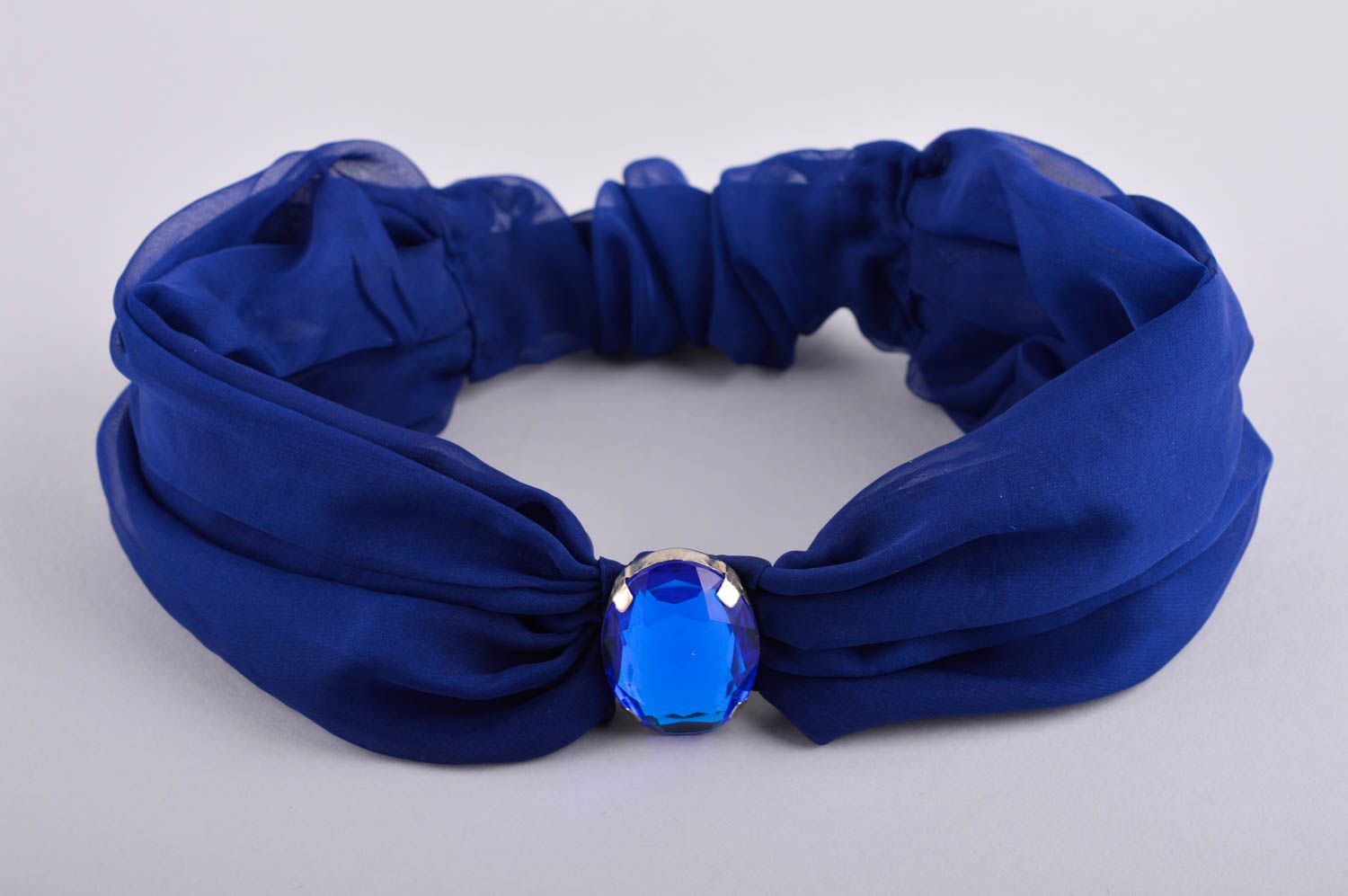 Handmade female headband unusual head accessory beautiful blue turban photo 5