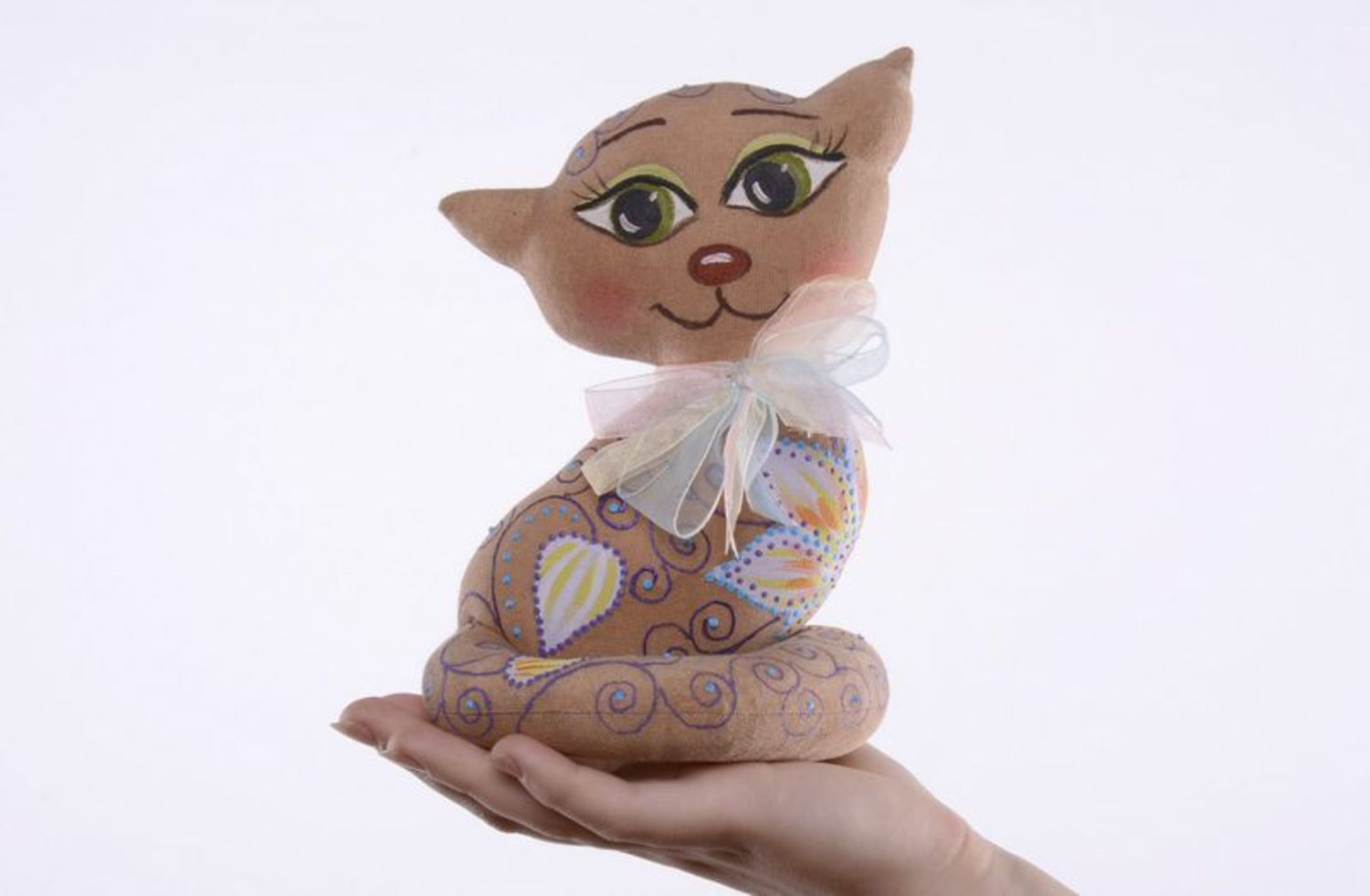 Soft toy Cat with purple flower photo 5