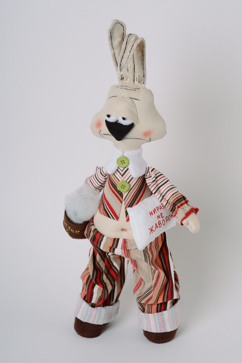Künstler Textil Kuscheltier Hase auf Drahtseele von Handarbeit Schläfer foto 1