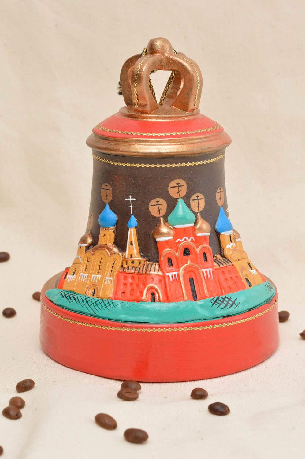 Глиняный церковный колокол расписной красный авторский красивый ручной работы фото 1