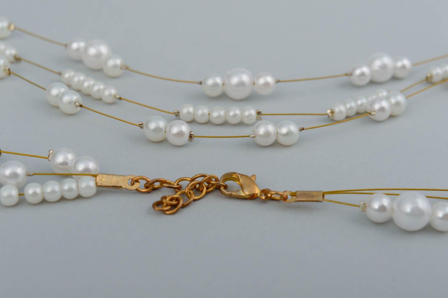 Collar de cuentas de perlas de varias vueltas artesanal original hermoso blanco foto 3