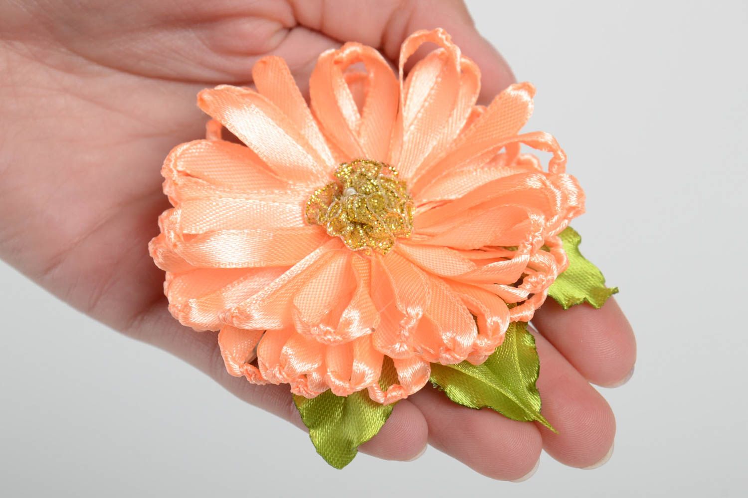 Barrette cheveux fait main Accessoire coiffure Fleur orange Cadeau pour femme photo 5