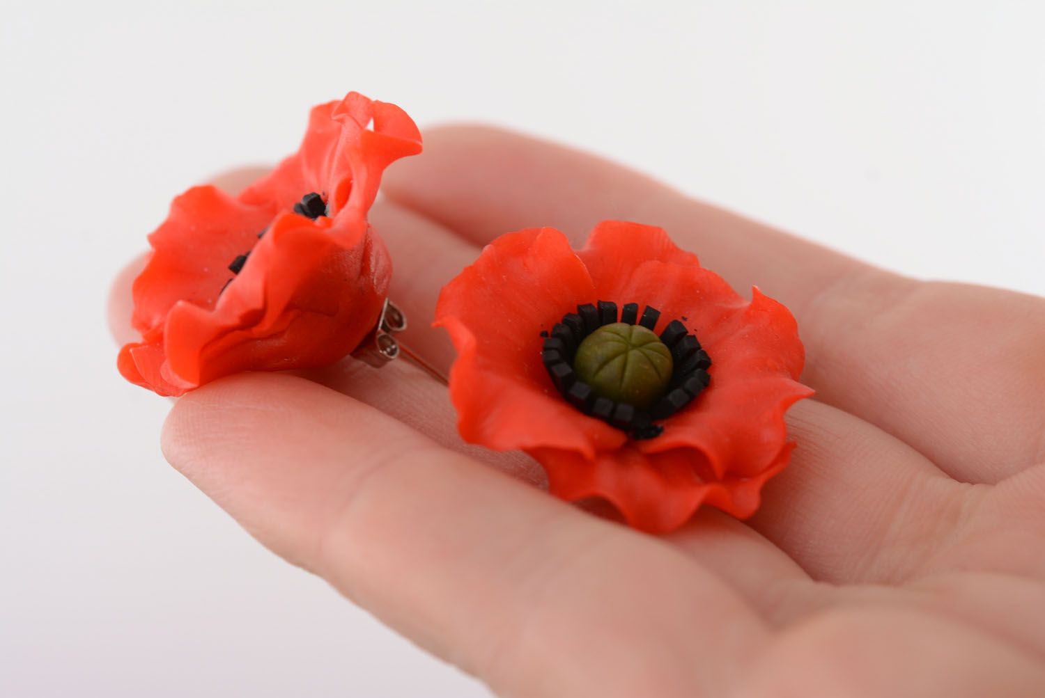 Stud earrings made of polymer clay Poppies photo 5