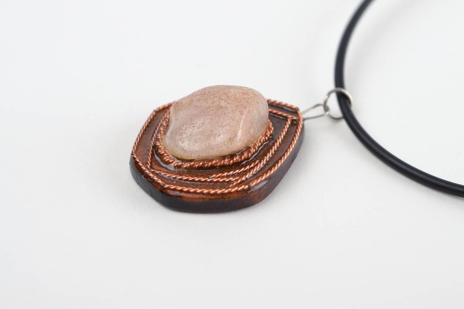 Handmade wooden pendant jewelry with natural stone stylish pendant gift photo 3