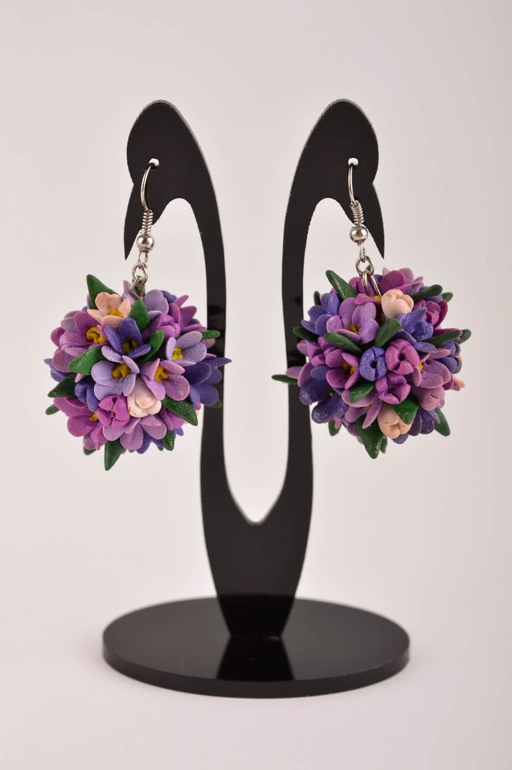 Handmade polymer clay earrings long earrings with flowers fashion jewelry photo 2