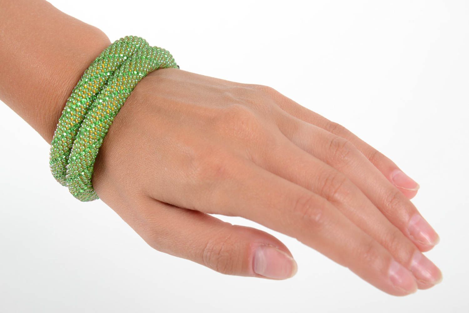 Bracelets verts Bijoux fait main perles de rocaille Cadeau femme design 2 pièces photo 2