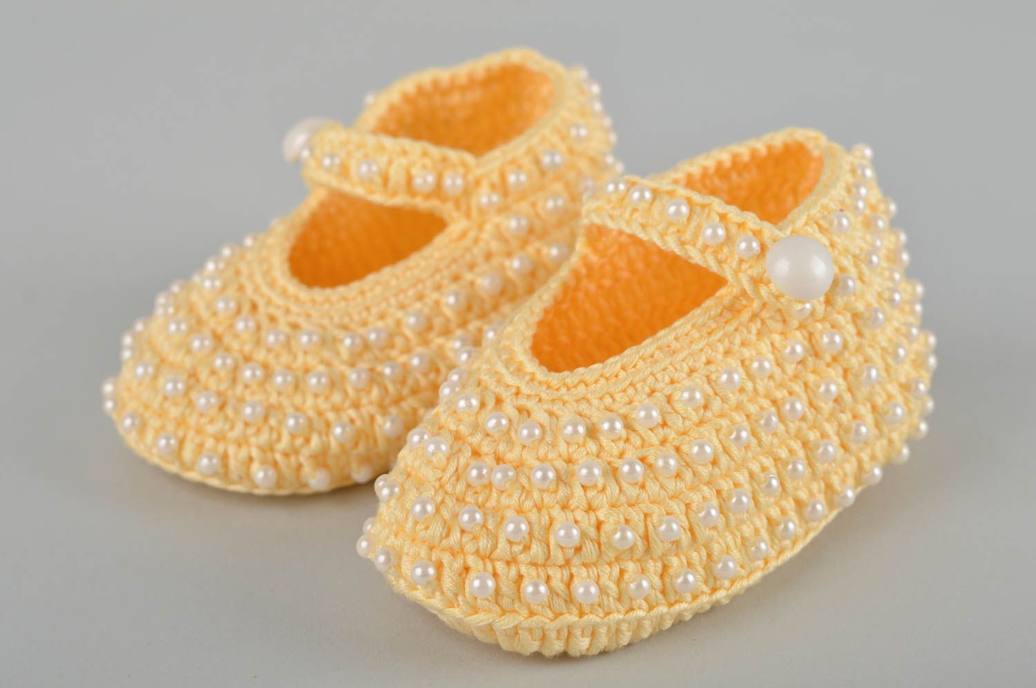 Пинетки туфельки ручной работы теплые пинетки вязаные туфельки оранжевые фото 4