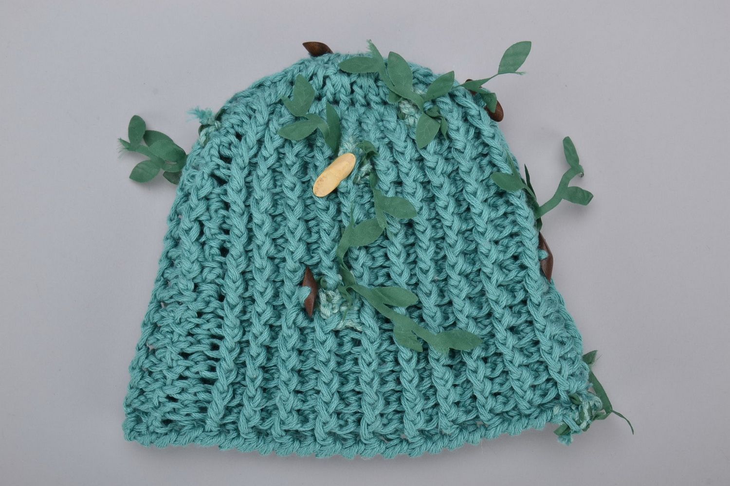 Bonnet tricoté pour enfant fait main Vert photo 2