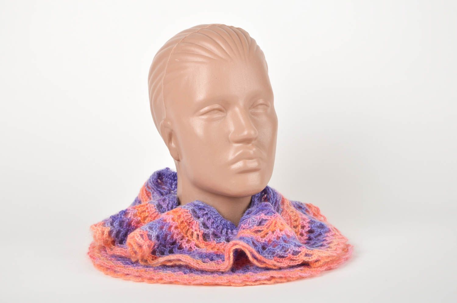 Écharpe laine fait main Accessoire femme orange violet original Cadeau femme photo 1