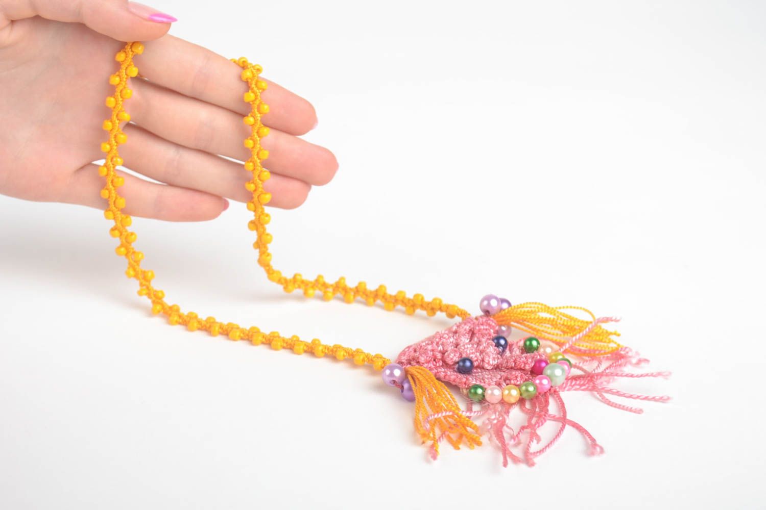 Ketten Anhänger handgemachter Schmuck Accessoires für Frauen orange grell foto 5