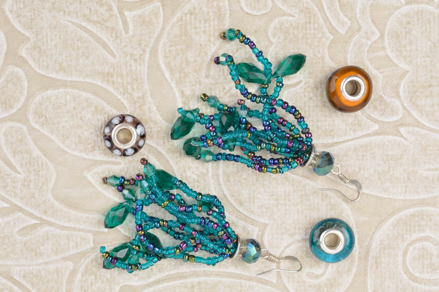 Handmade seed bead earrings seed beads accessories designer earrings with charms photo 1