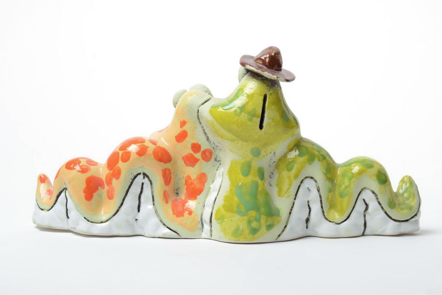 Handmade designer funny semi porcelain colorful painted money box Two Snakes photo 4