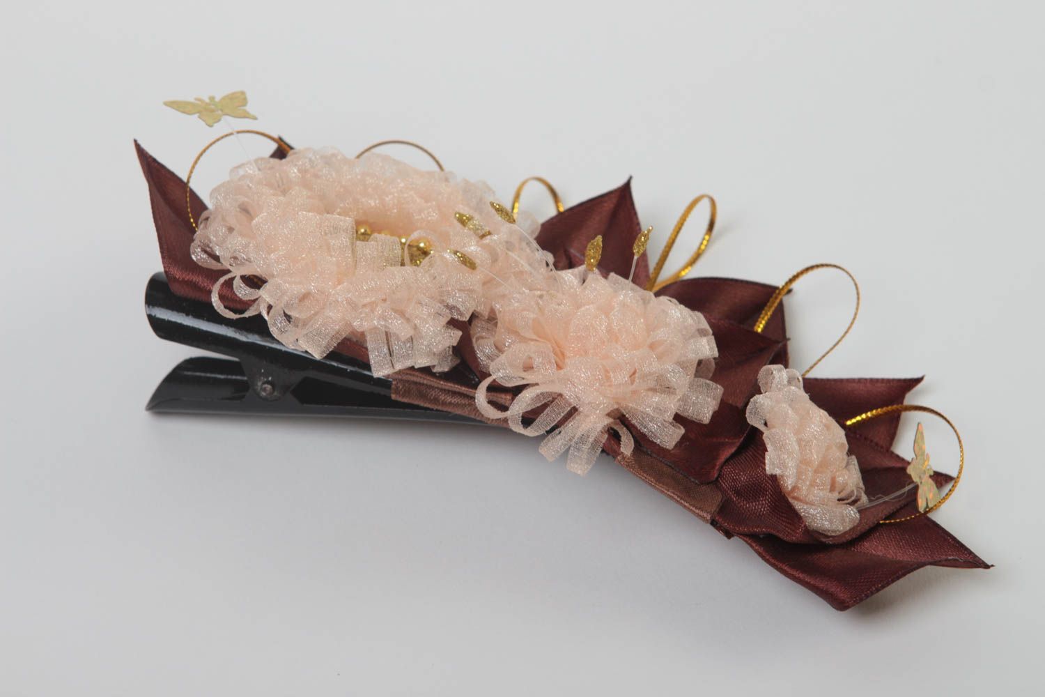 Beautiful handmade kanzashi flower hair clip baby hair flowers in hair photo 3