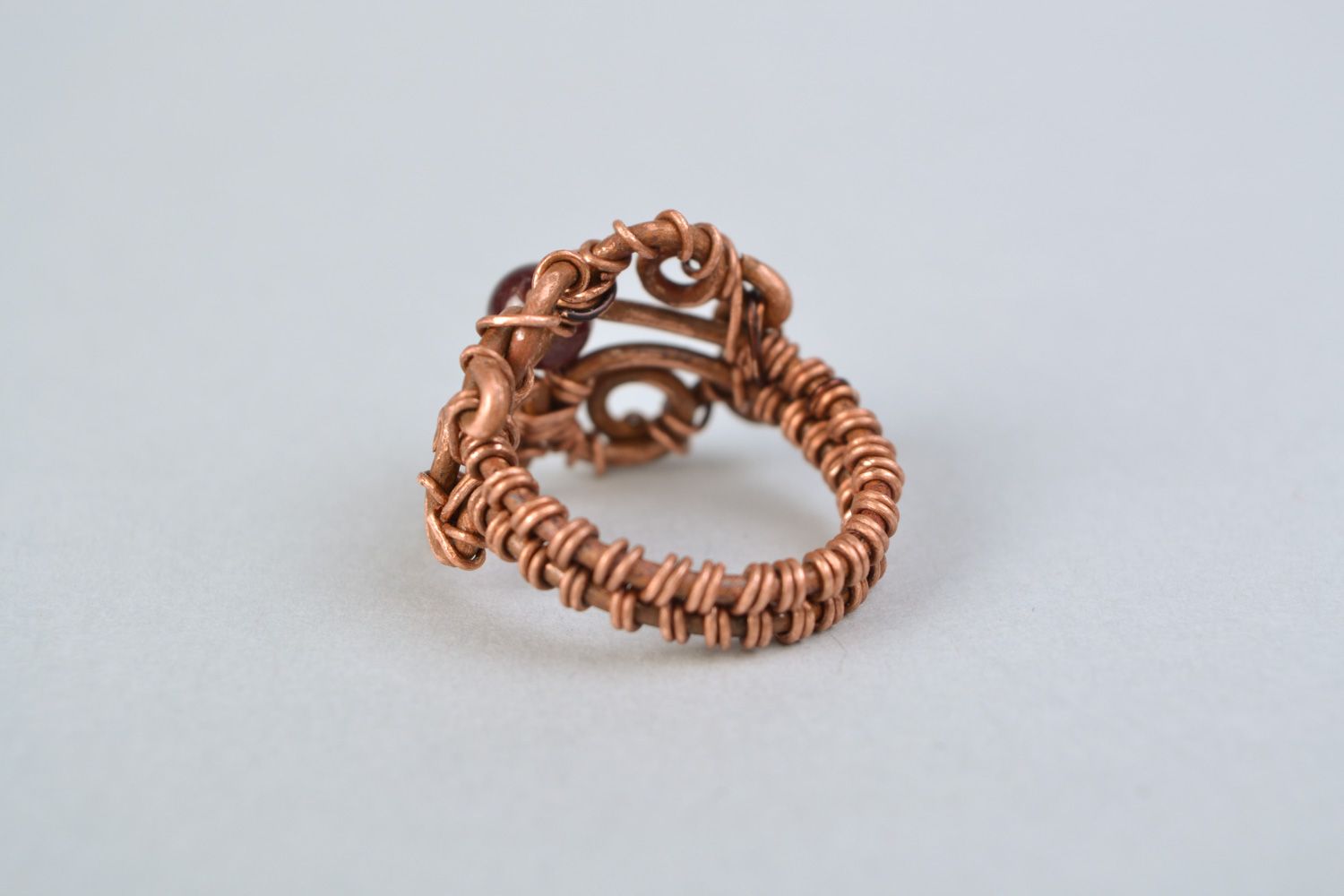 Homemade wire wrap copper ring with garnet photo 5