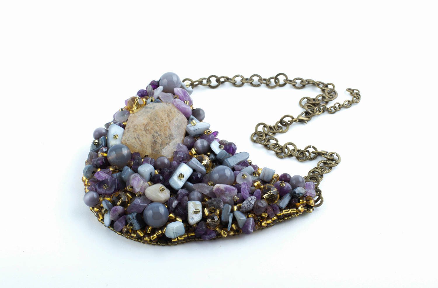 Handmade unusual necklace elegant evening necklace jewelry with natural stone photo 4