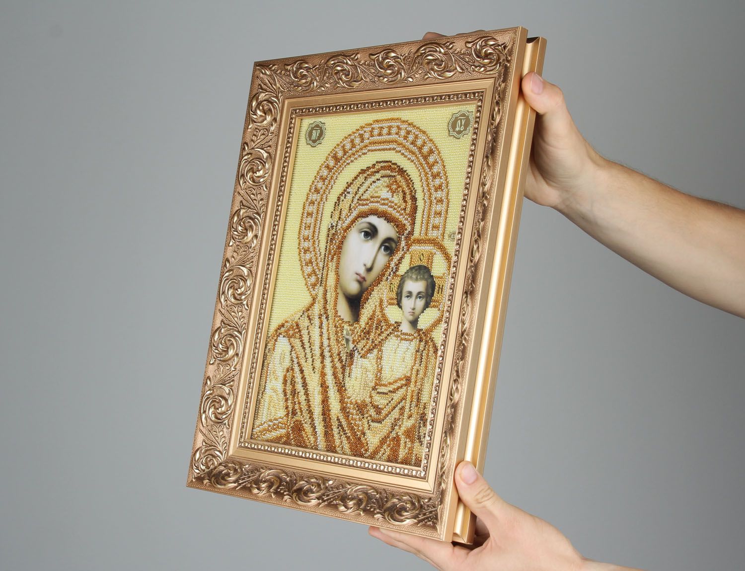 Our Lady of Kazan icon embroidered with beads  photo 2