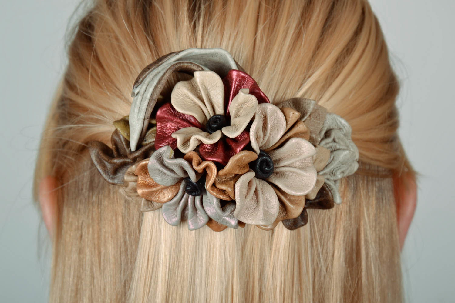 Hair clip made ​​of genuine leather photo 2