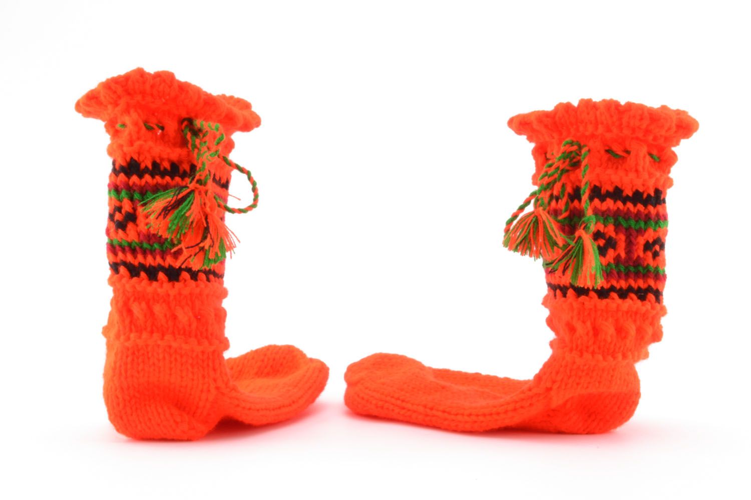 Chaussettes tricotées main en laine naturelle orange photo 5