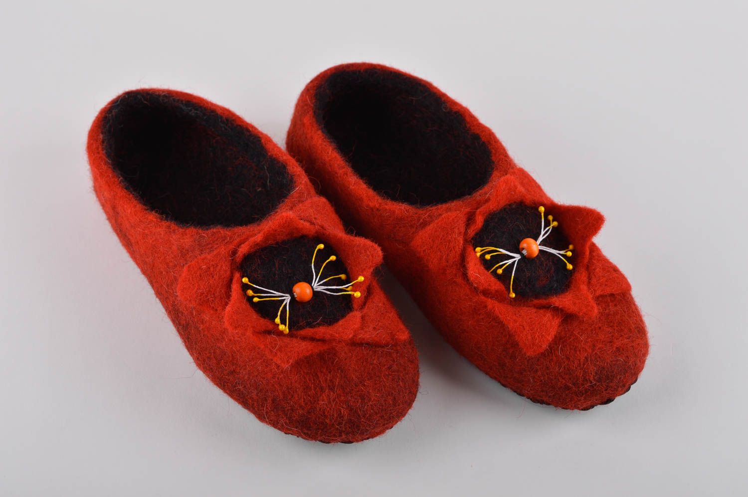 Handmade Hausschuhe gefilzt Pantoffel Schuhe warme Damen Hausschuhe rot schön foto 2
