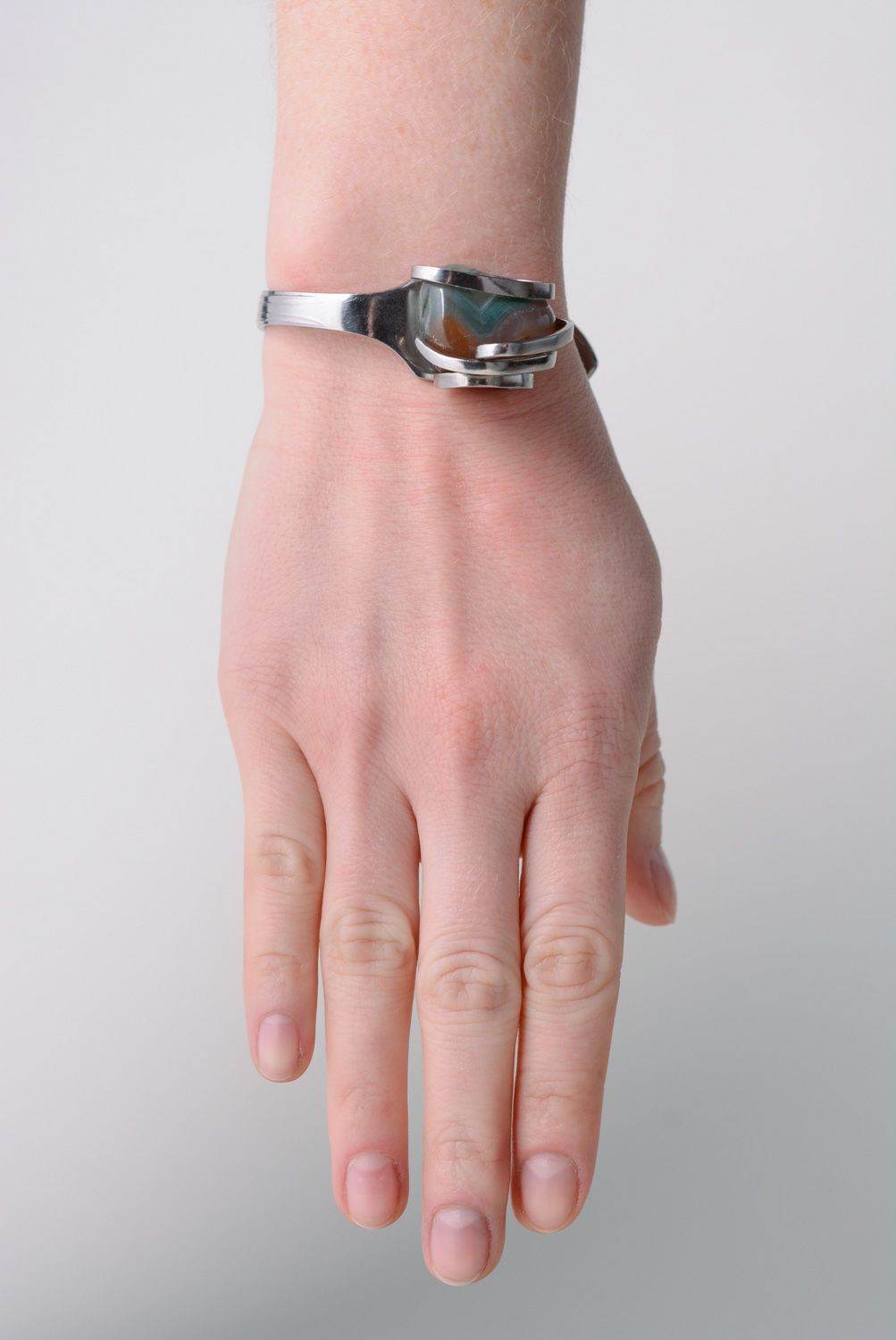 Metall Armband mit Naturstein aus Gabel foto 3