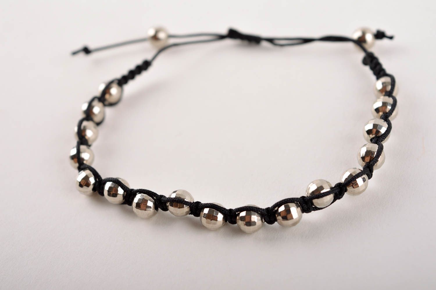 Balck cord handmade beaded strand bracelet with black beads photo 3
