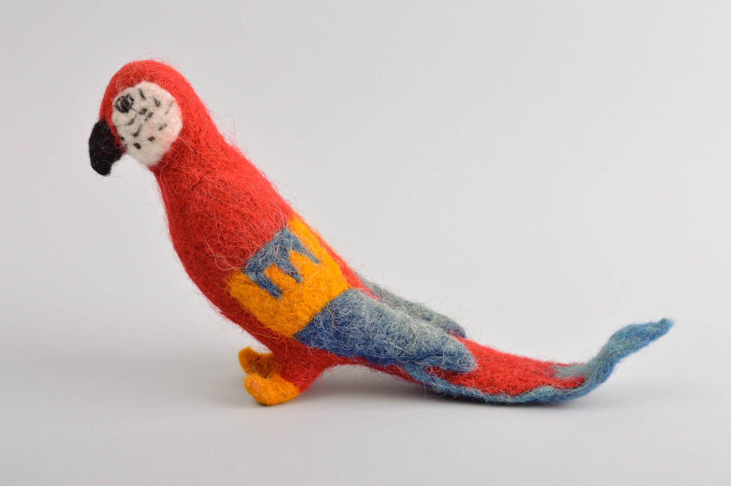 Peluche perroquet rouge Jouet fait main en laine feutrée Cadeau pour enfant photo 3