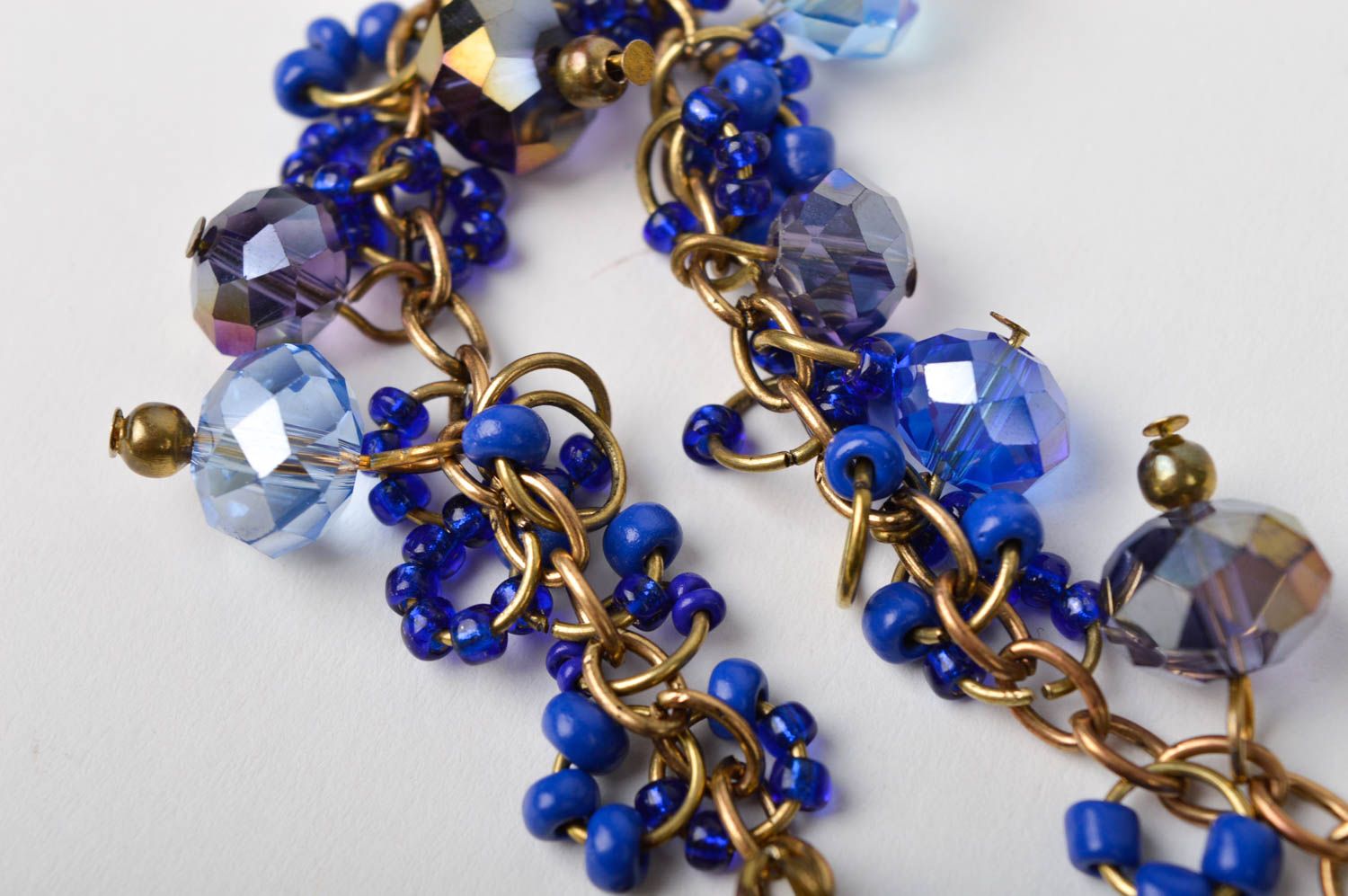 Handmade elegant transparent blue beads bracelet on-chain for teen girls photo 4