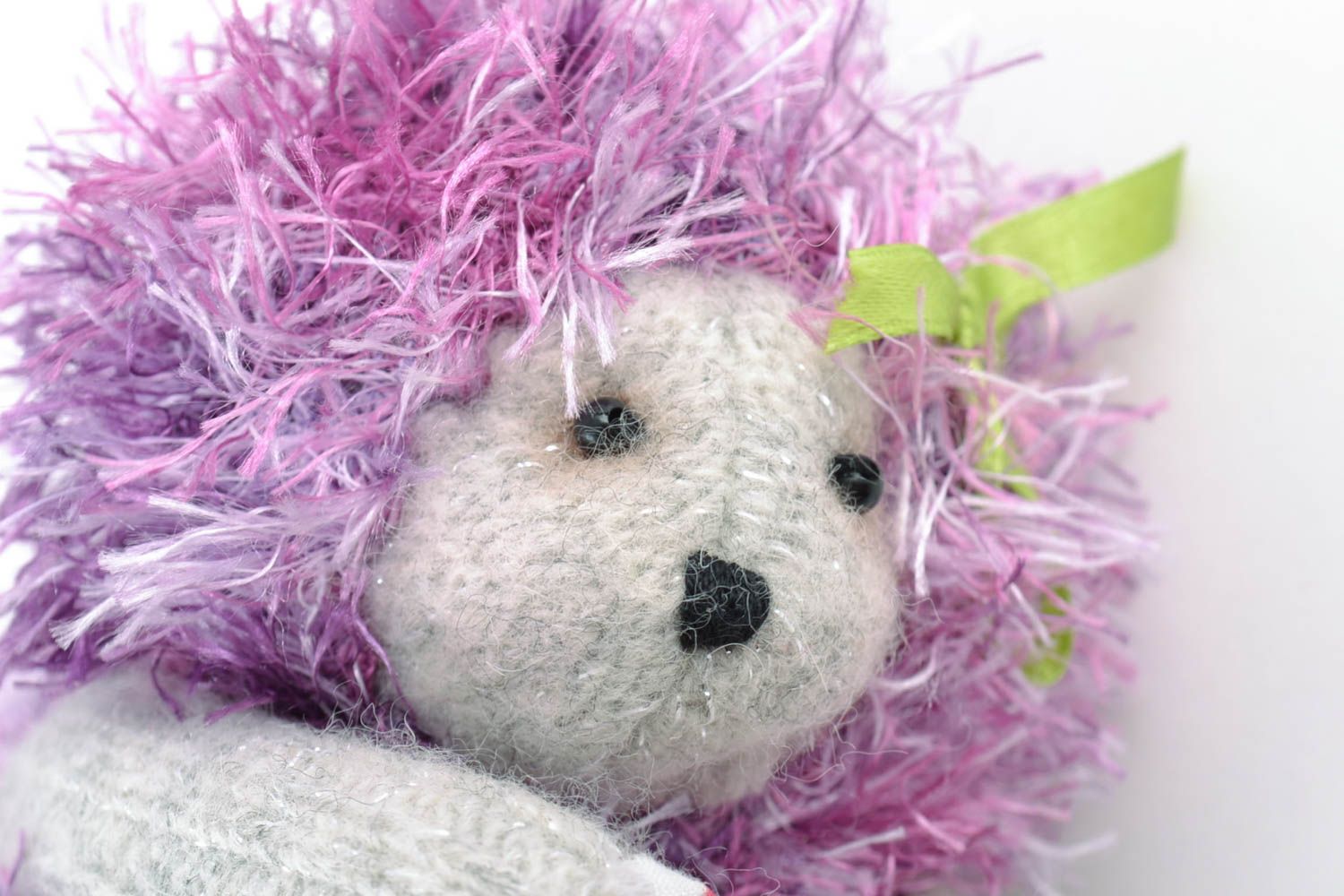 Jouet mou Hérisson tricoté en laine violet joli petit original fait main photo 3