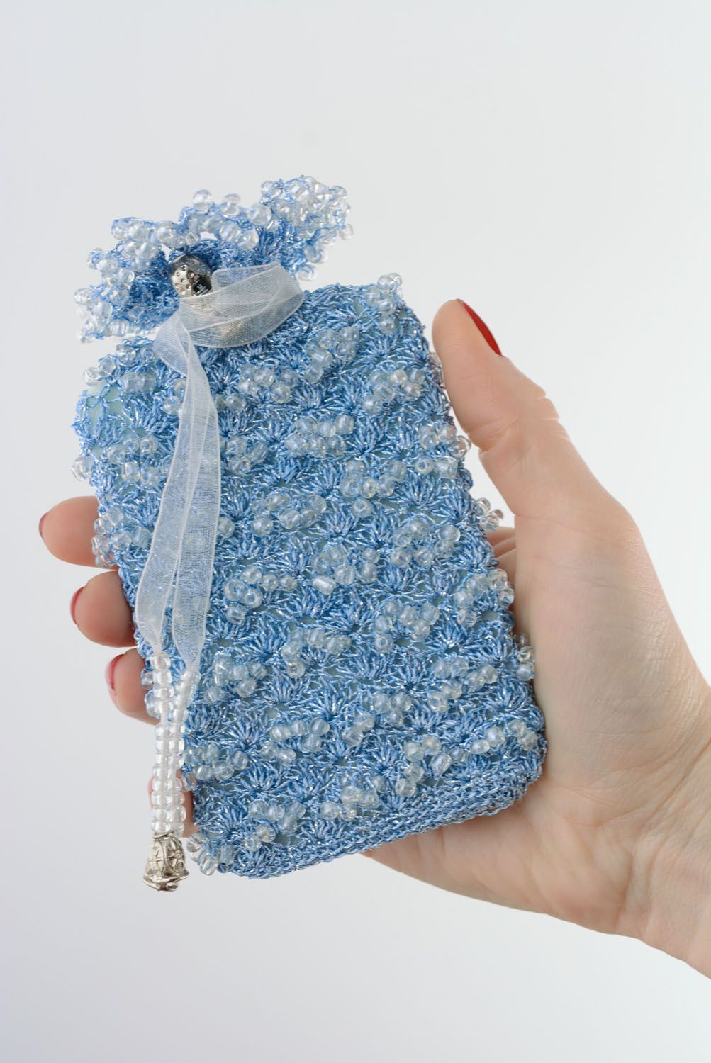 Étui téléphone en perles de rocaille bleues fait main accessoire original photo 5