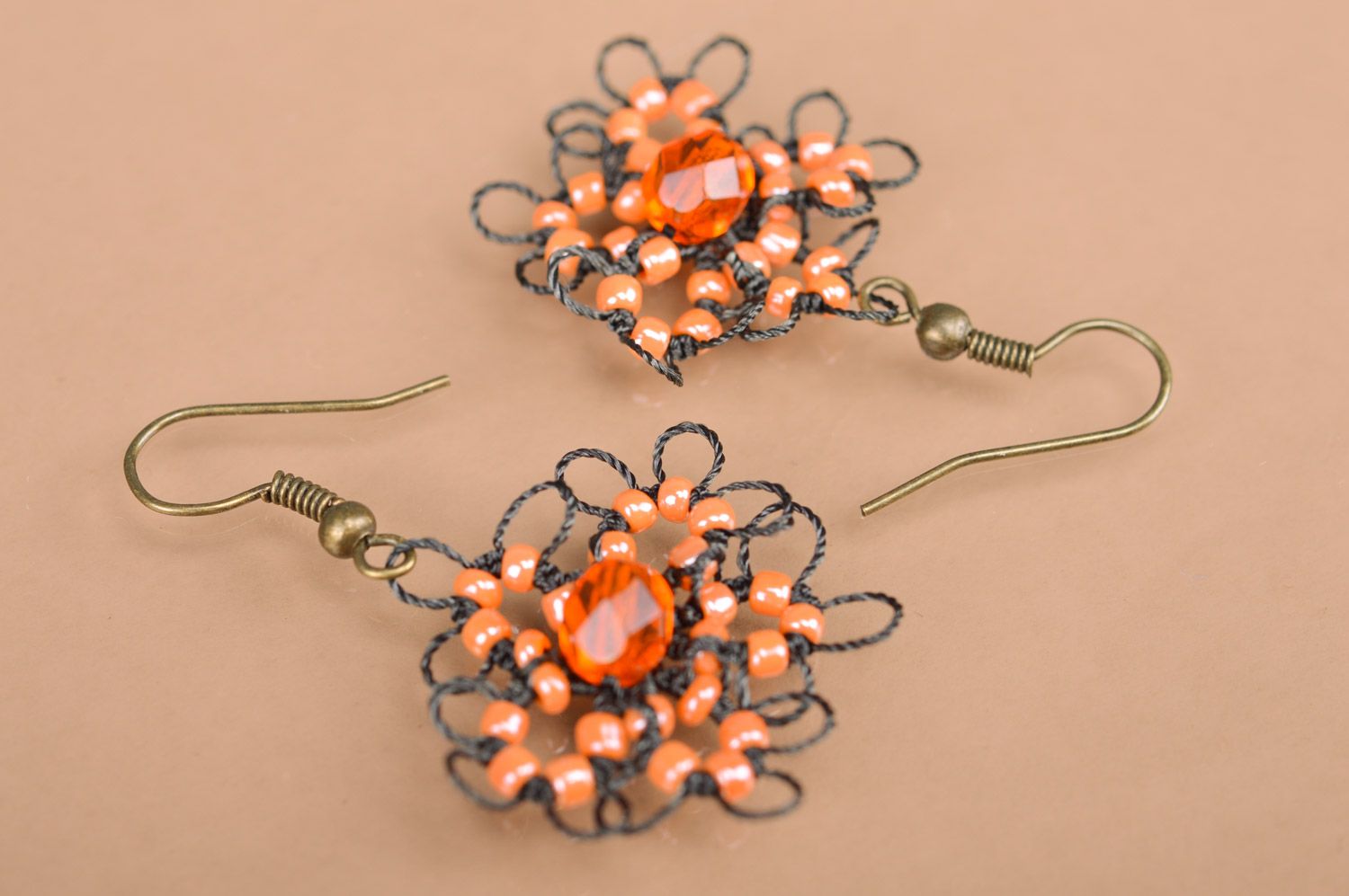 Handmade woven tatting flower earrings for women photo 3