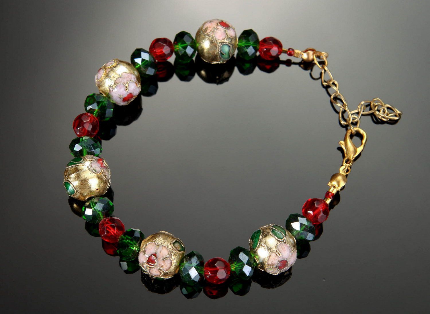 Bracelet made of cloisonne beads and crystal photo 3