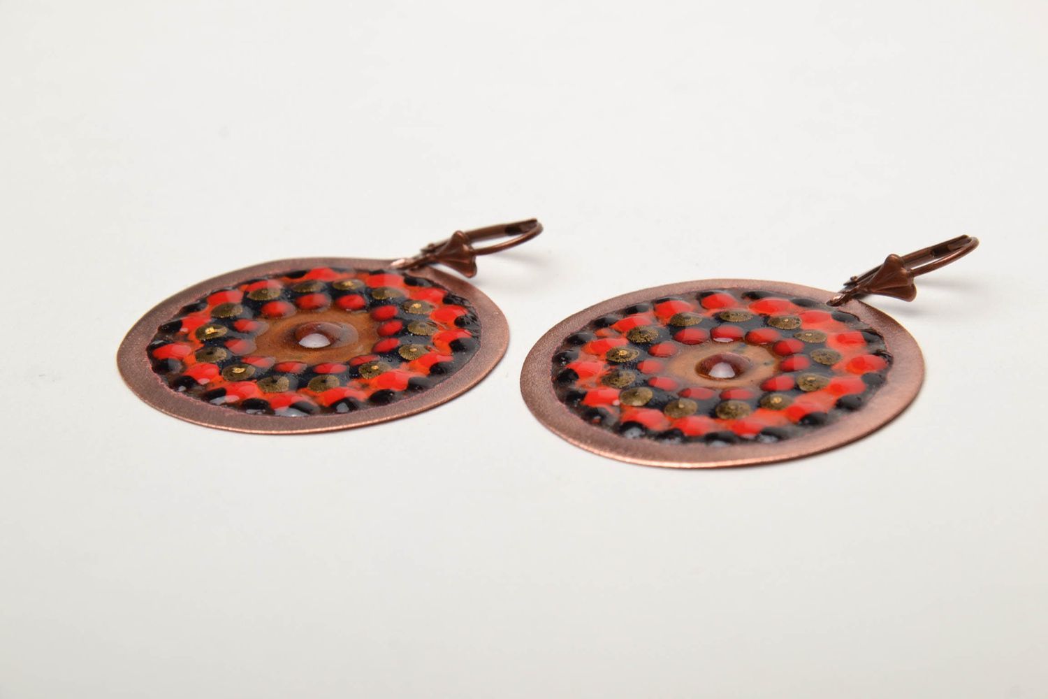 Handmade copper earrings painted with enamels photo 4