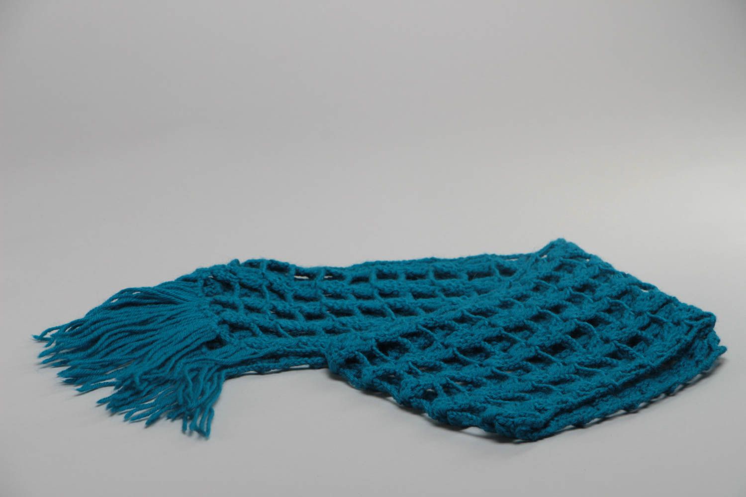 Stylish handmade long dark blue crochet wool scarf lacy photo 4
