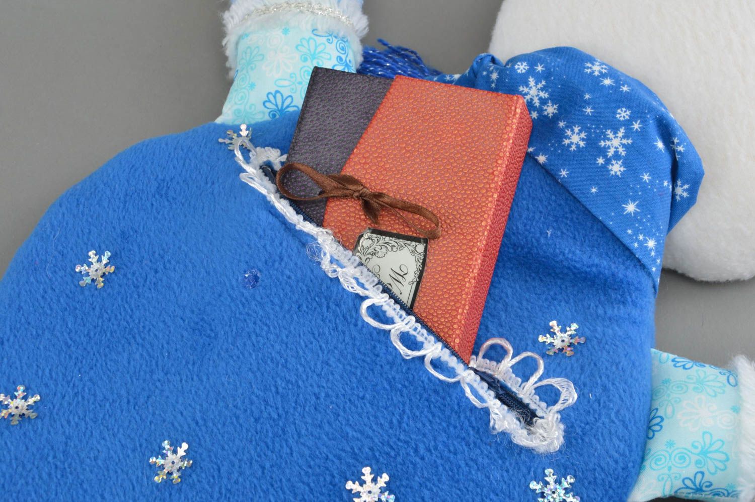 Новогодний детский календарь из тканей ручной работы игрушечный Синий снеговик  фото 5