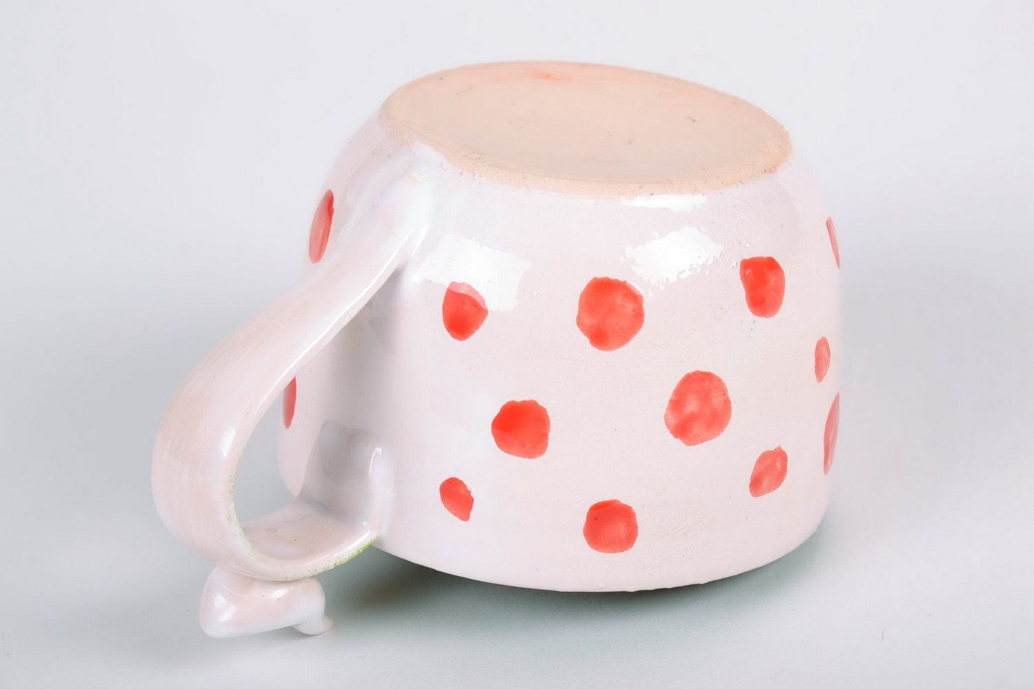 10 oz large porcelain white and lime colors drinking teacup with orange dots' pattern photo 5