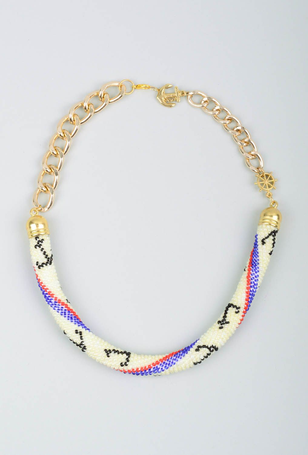 Handmade massive necklace beaded metal jewelry accessory for stylish women photo 1