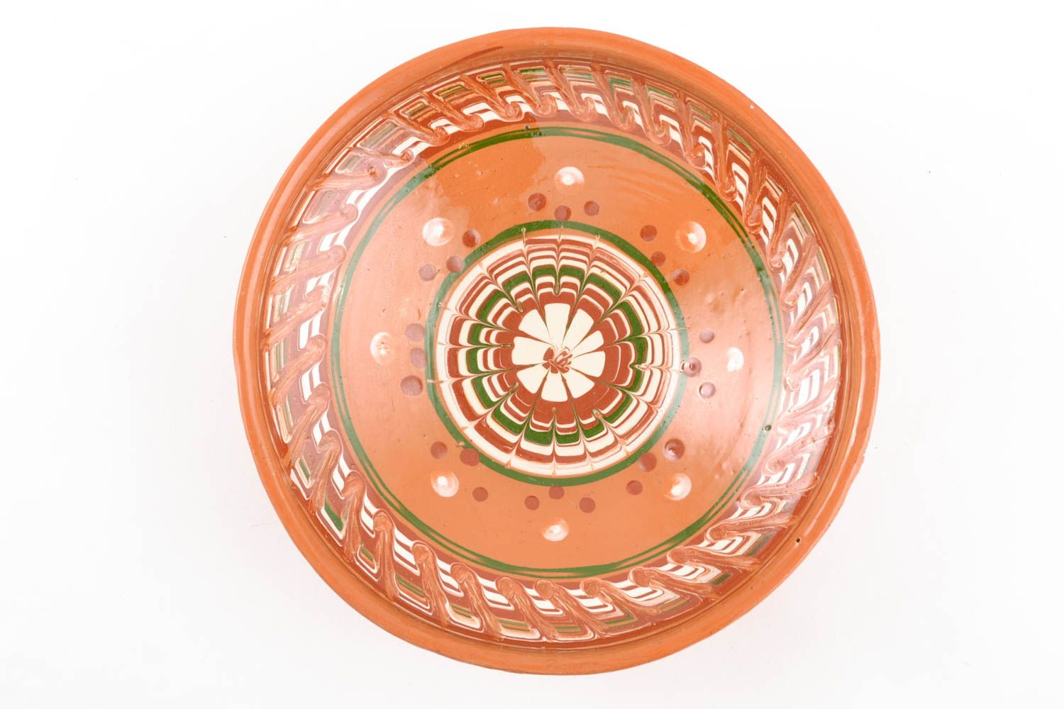 Deep ceramic bowl with wave-shaped ornament photo 3